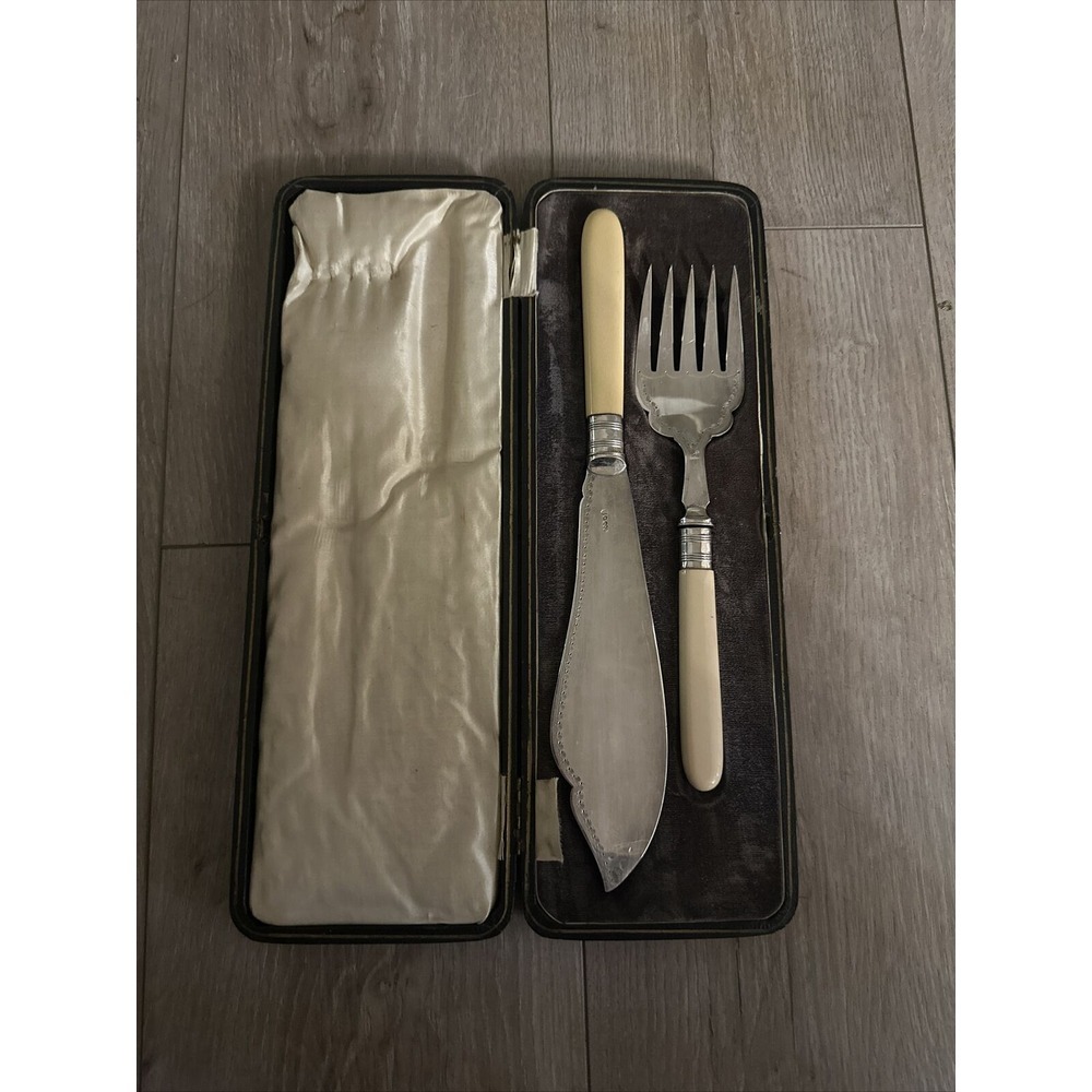 Antique Vintage A&D S Fish Serving Knife And Fork Set, Cutlery Flatware